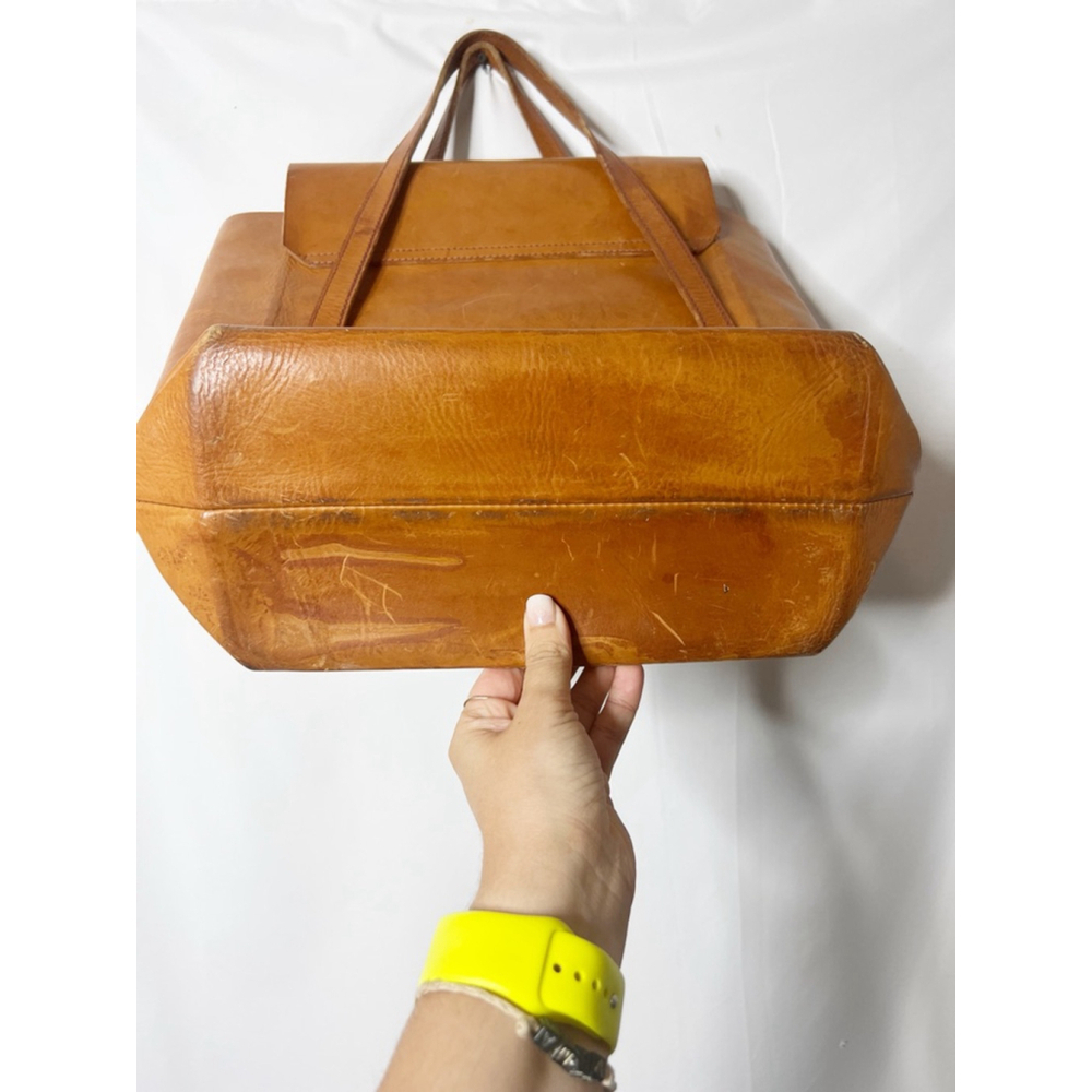 Vintage Danish Women's Hand Made Brown Leather Front Flap Tote Bag One Size - Picture 4 of 7